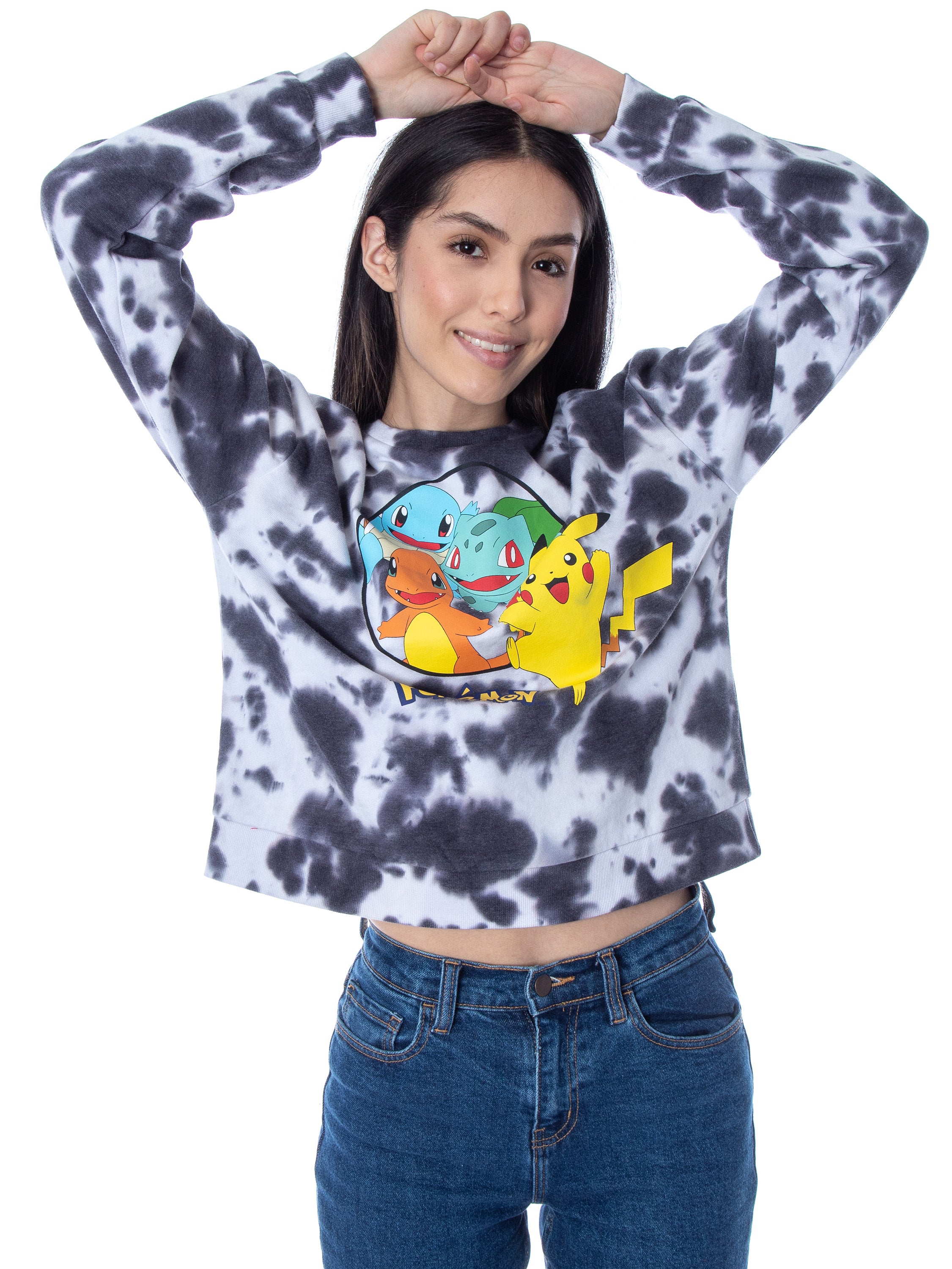 Pokemon Women's Pikachu Bulbasaur Charmander Squirtle Tie Dye Pullover Sweatshirt