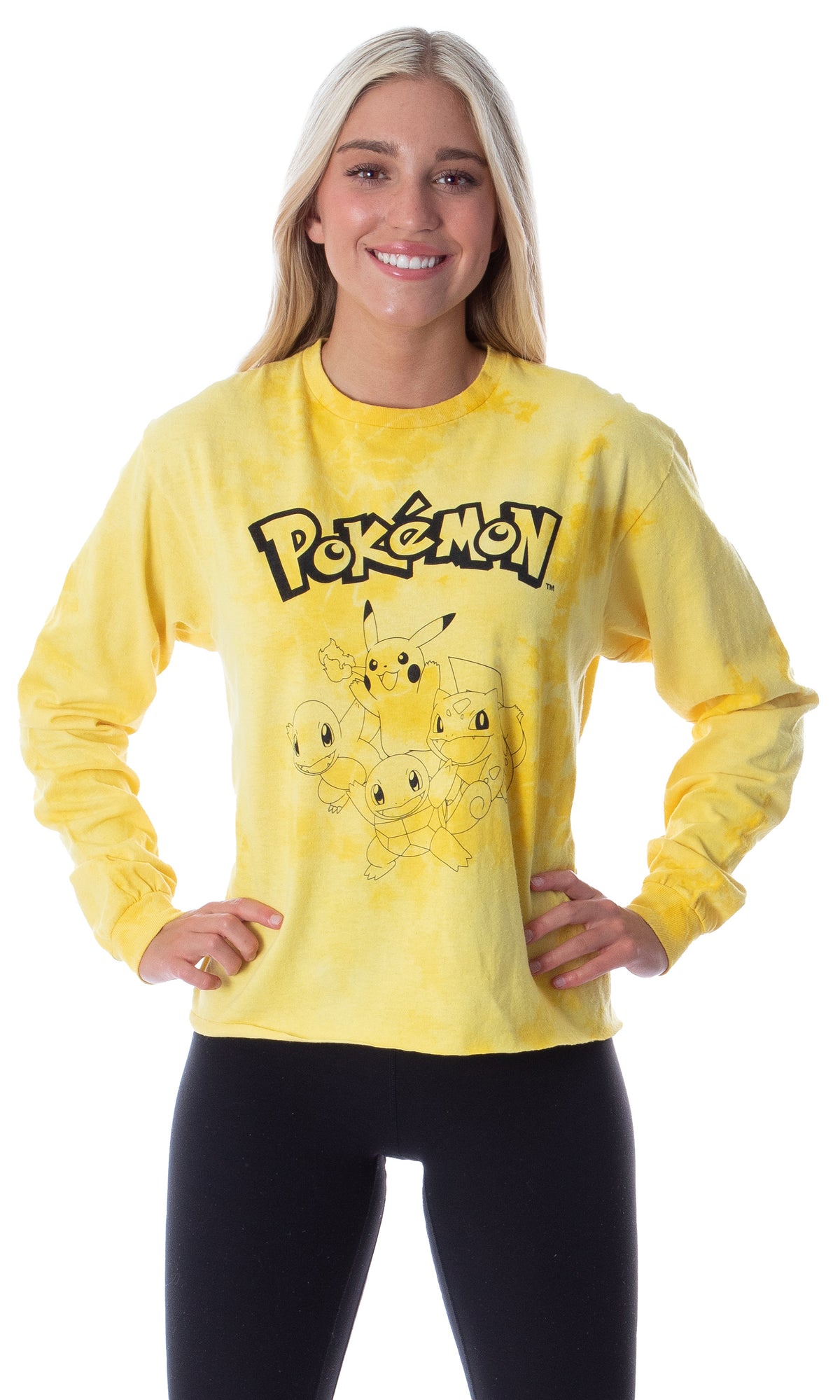 Pokemon Women's Pikachu Starter Group Long Sleeve Tie Dye Adult T-Shirt