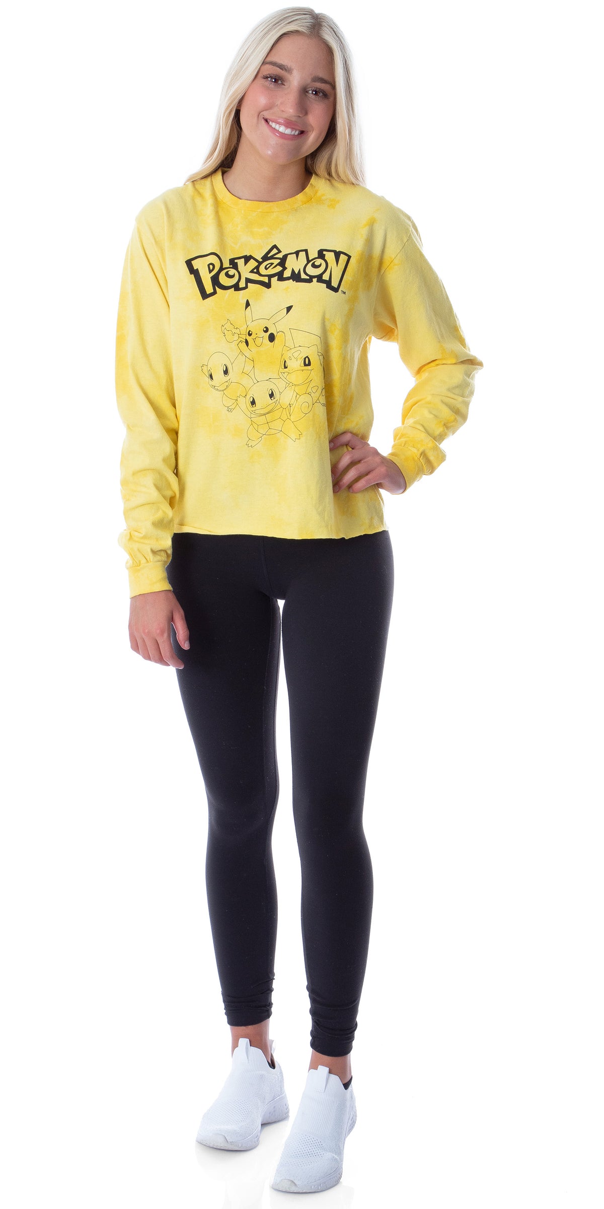 Pokemon Women's Pikachu Starter Group Long Sleeve Tie Dye Adult T-Shirt