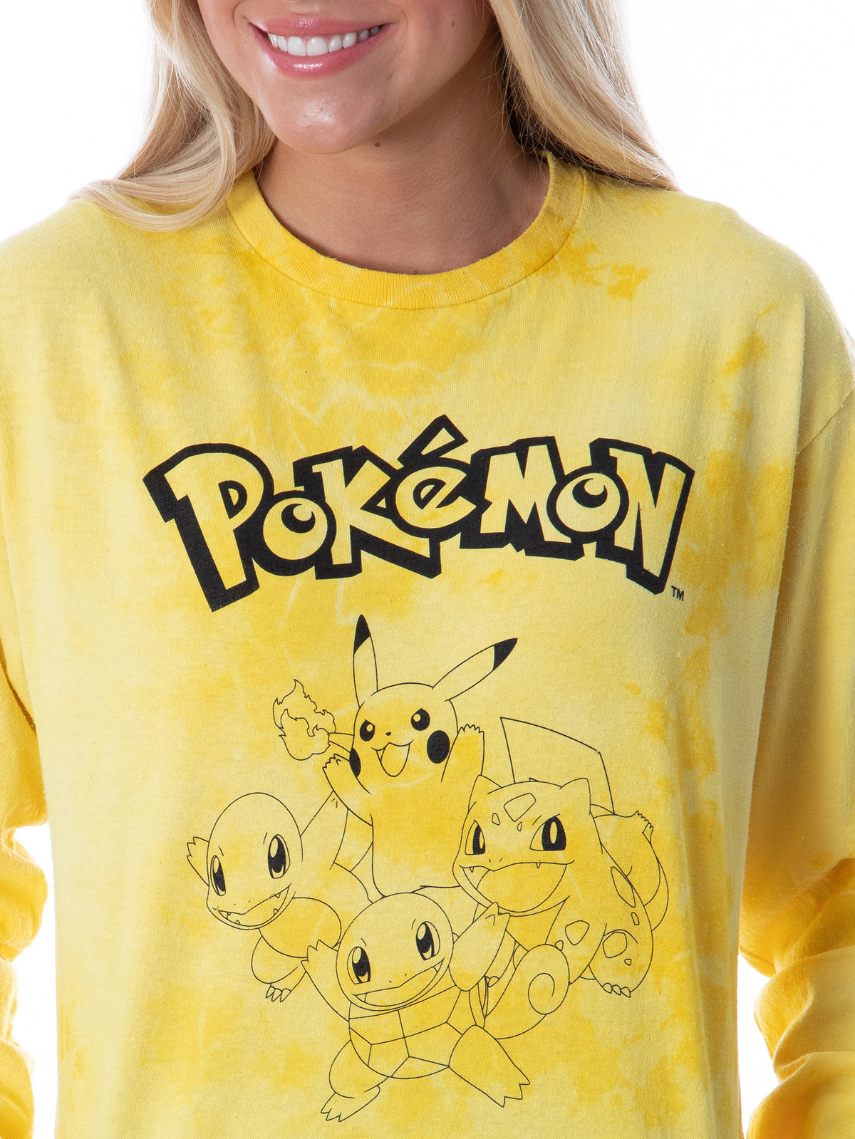 Pokemon Women's Pikachu Starter Group Long Sleeve Tie Dye Adult T-Shirt