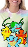 Pokemon Women's Pikachu Squirtle Charmander Bulbasaur Tie-Dye Skimmer T-Shirt Adult