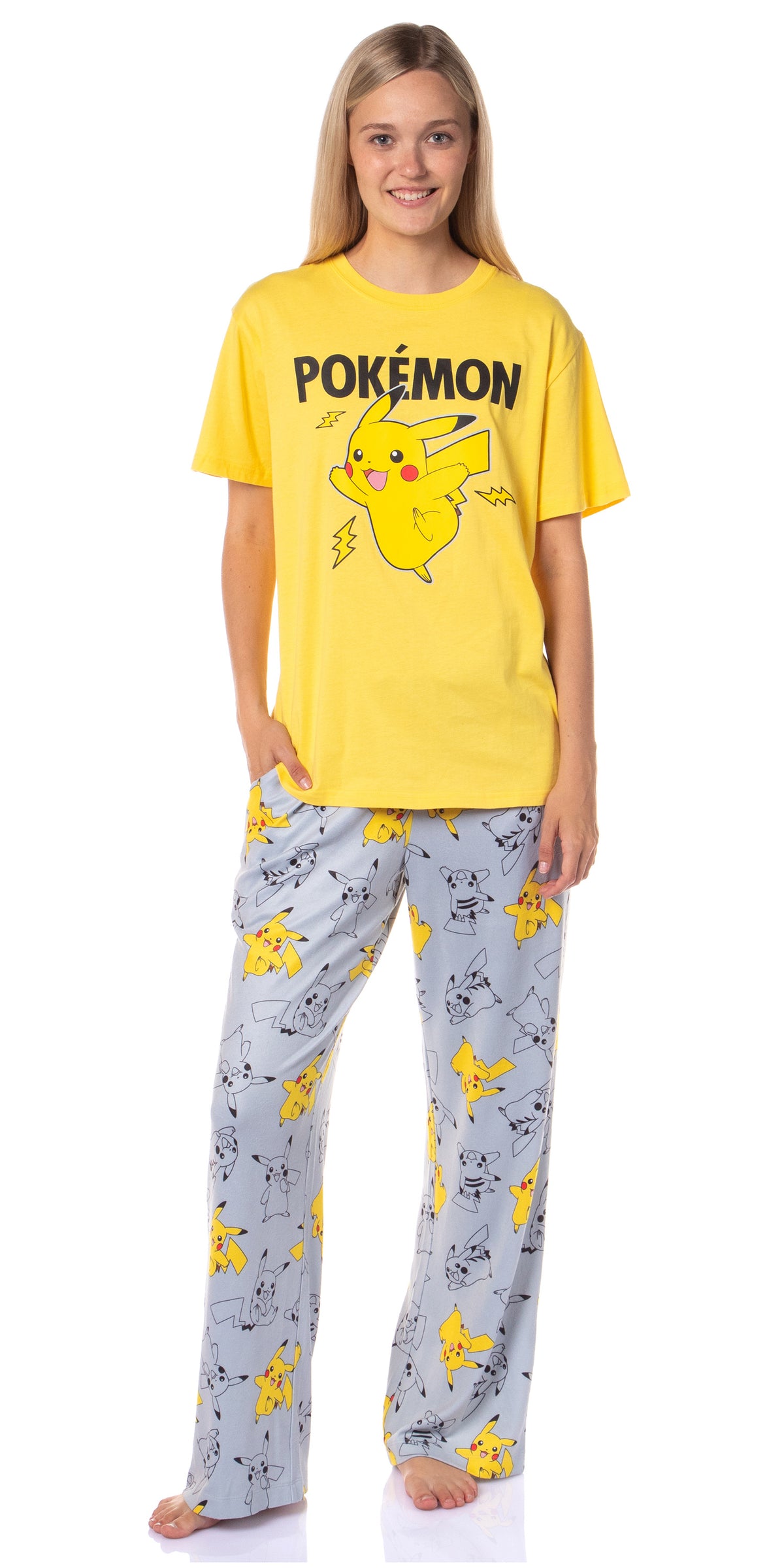 Pokemon Women's Pikachu Bolts 2 Piece Shirt and Pant Pajama Lounge Set