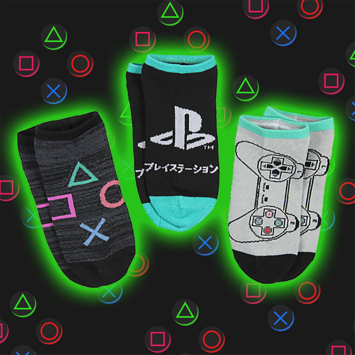 PlayStation Adult Logo Controller 3 Pack No Show Ankle Socks