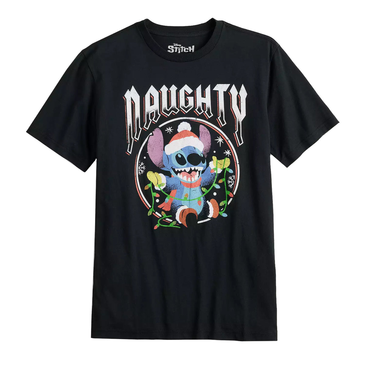 Disney Lilo and Stitch Men's Naughty Santa Stitch Holiday Tee