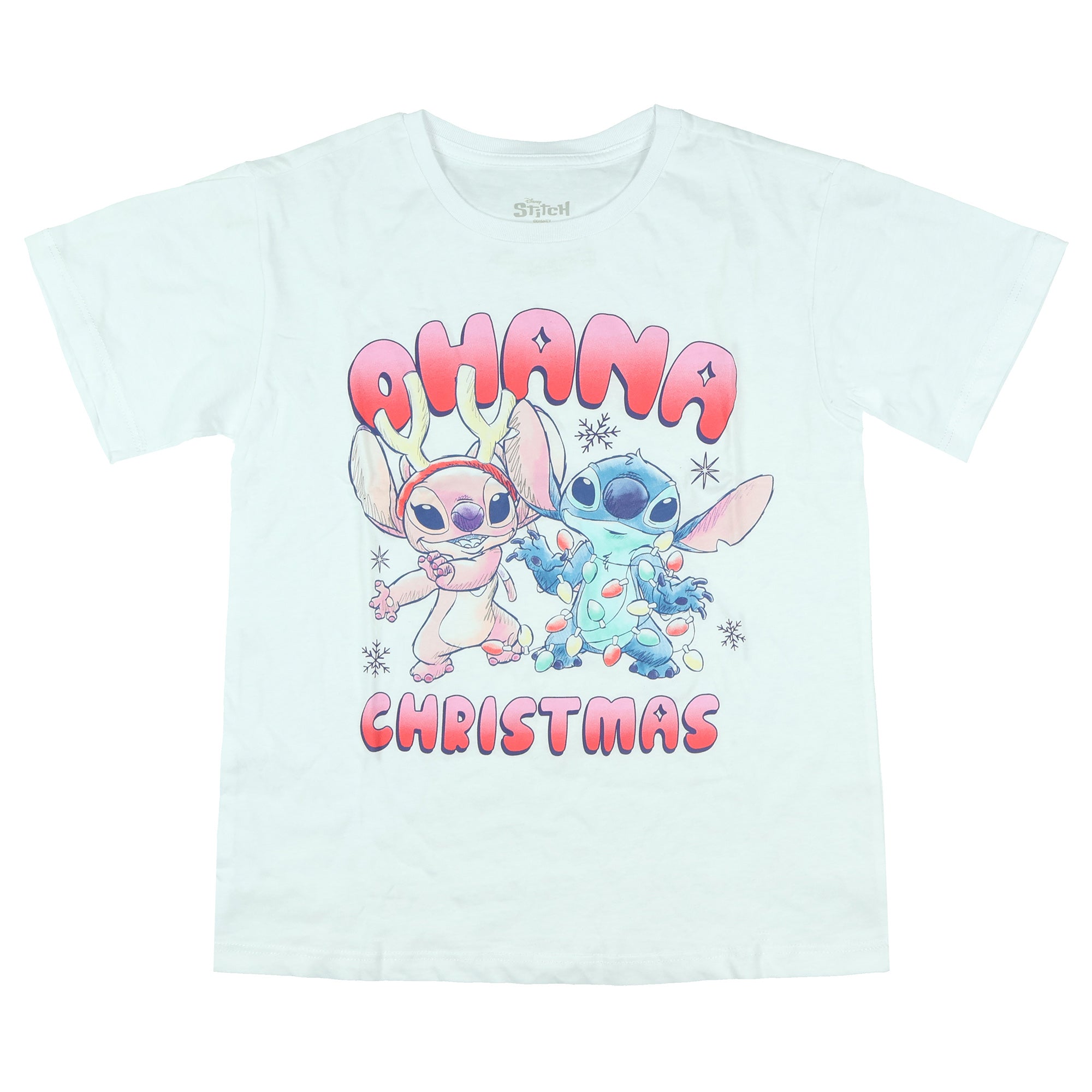 Disney Stitch T-Shirt Girl's Ohana Christmas Angel Stitch Short Sleeve Top