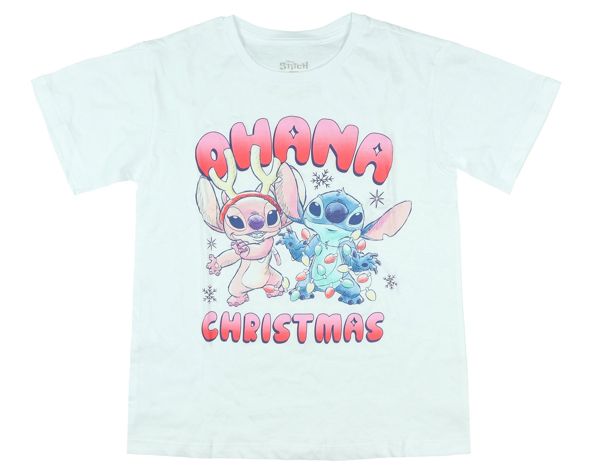 Disney Stitch T-Shirt Girl's Ohana Christmas Angel Stitch Short Sleeve Top