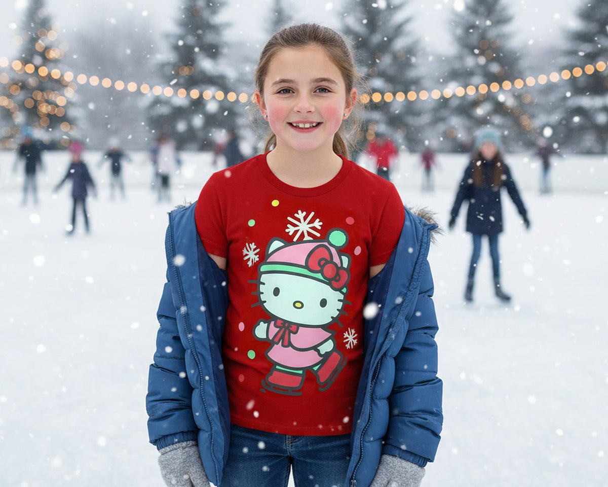 Hello Kitty T-Shirt Girls' Ice Skates and Snowflakes Tee