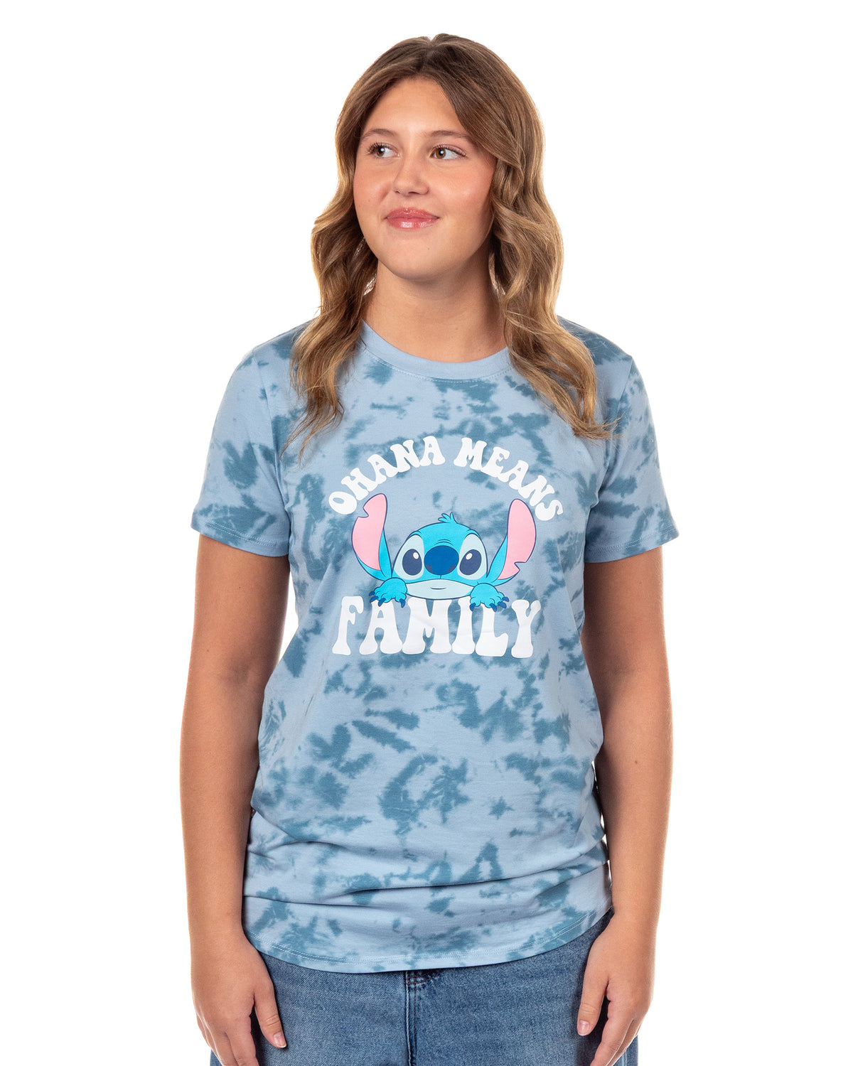 Stitch T-Shirt Women's Ohana Means Family Tie Dye Short Sleeve Graphic Top