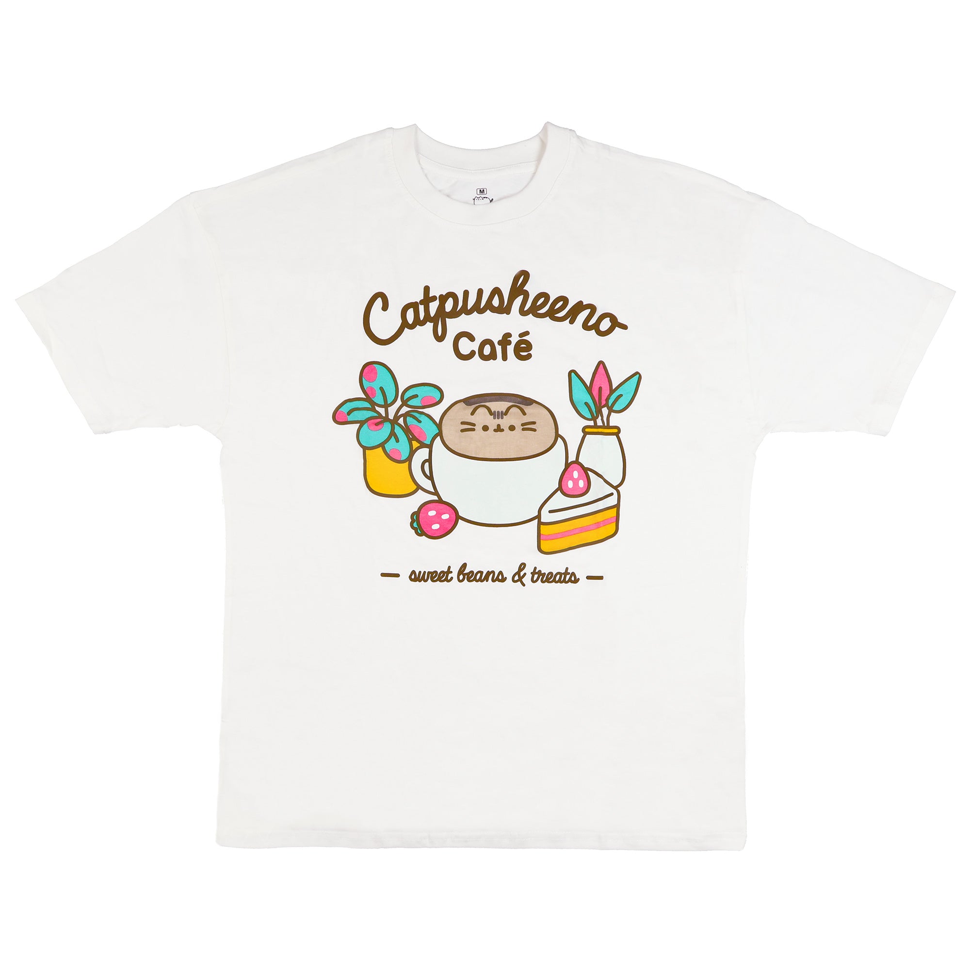 Catpusheeno Café Men's Graphic T-Shirt With Cute Cat & Dessert Print Tee