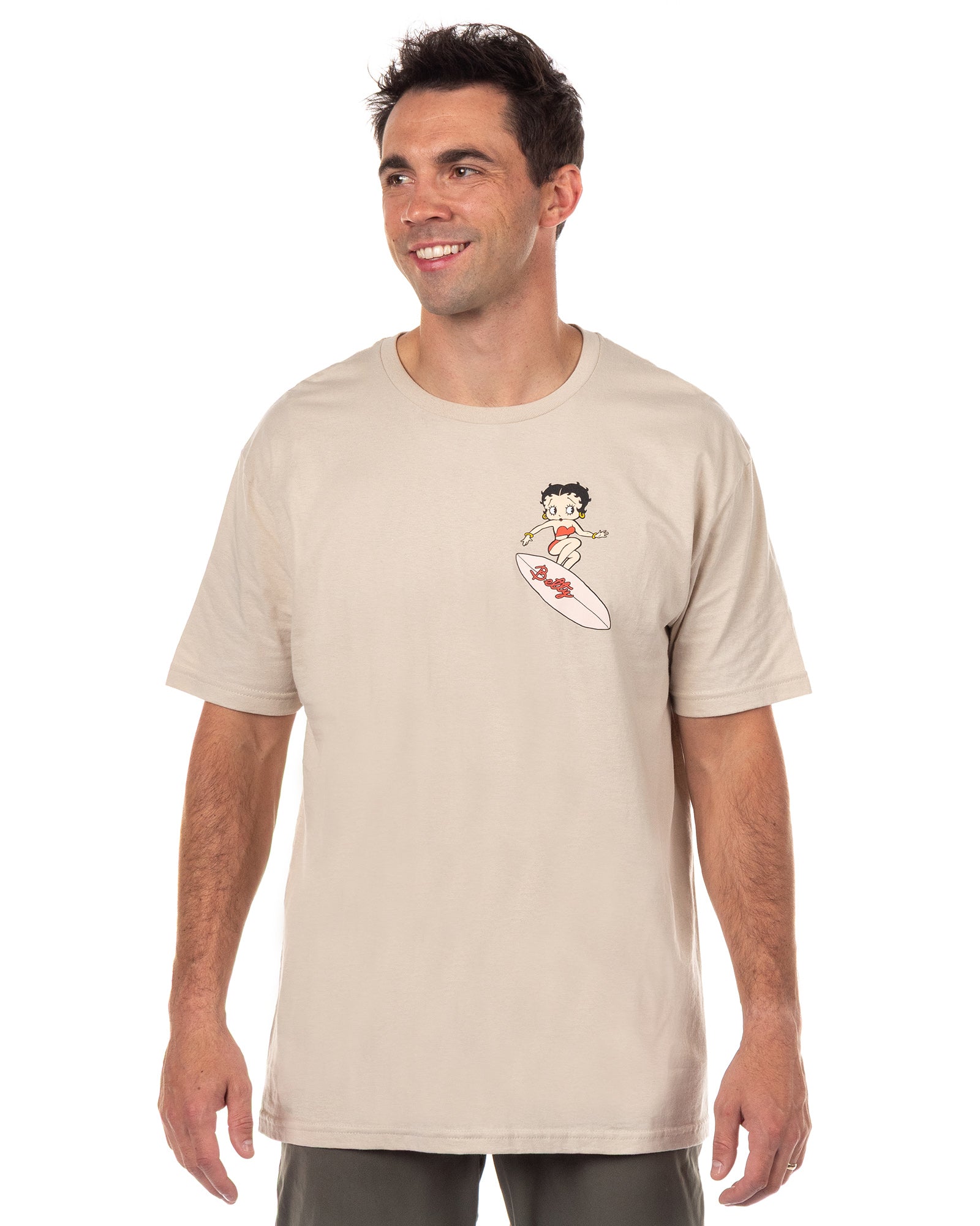 Betty Boop Maliboop T-Shirt Men's Front & Back Surfing Sunset Graphic Tee