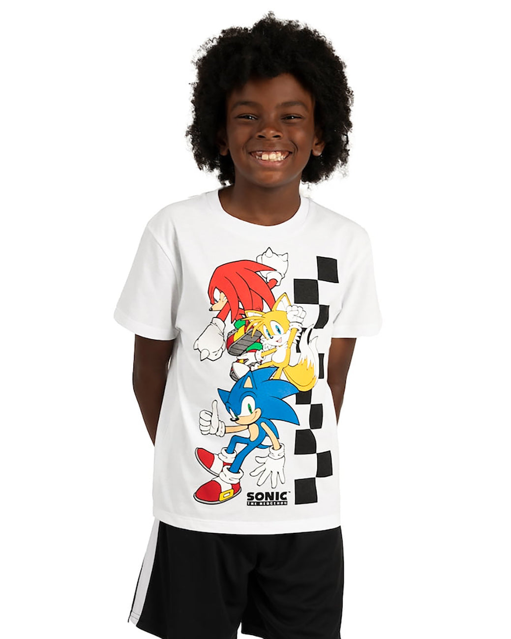 Sonic The Hedgehog Boys' T-Shirt With Sonic, Tails, Knuckles & Racing Flag