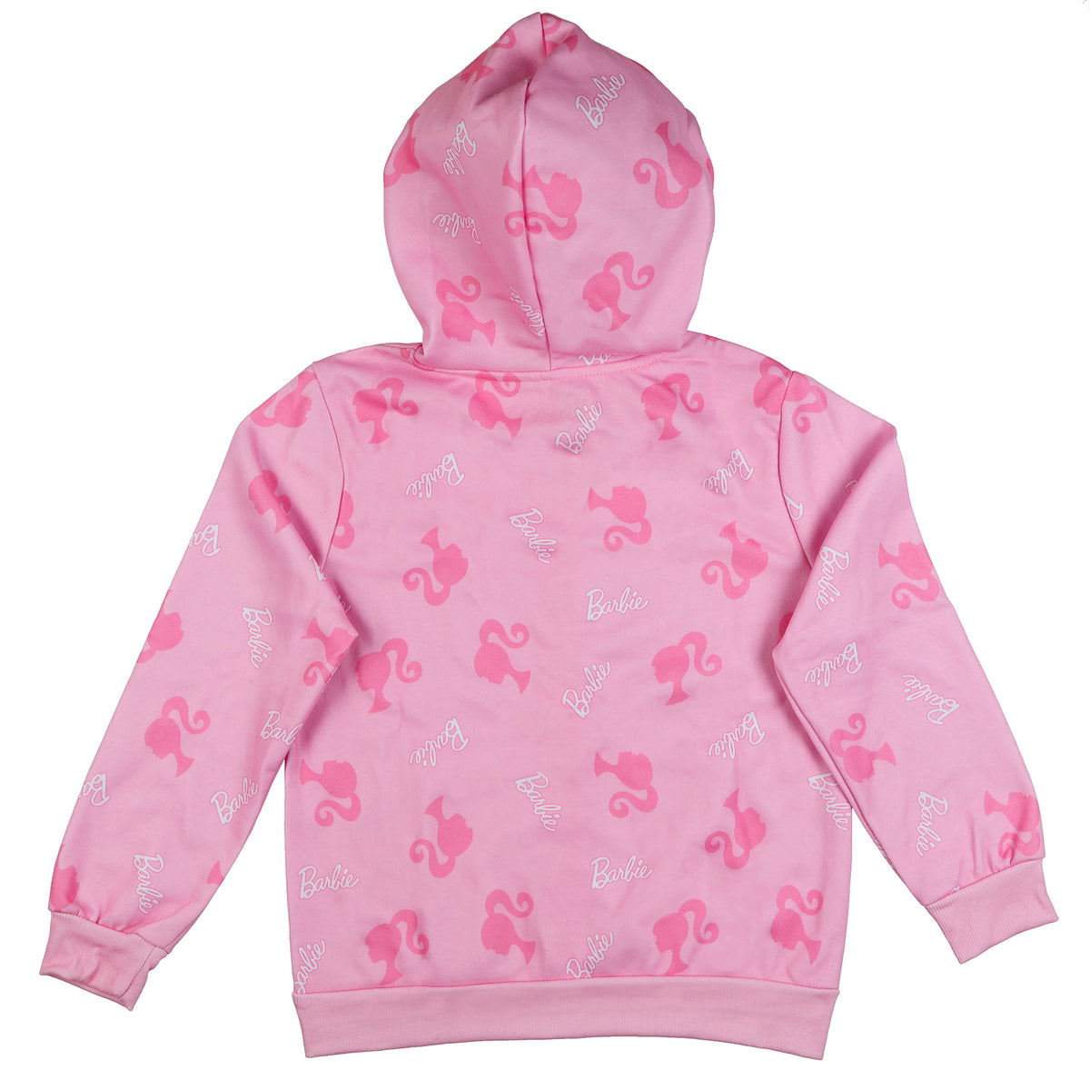 Barbie Hoodie Girls' Logo Design Full-Zip Hooded Sweatshirt