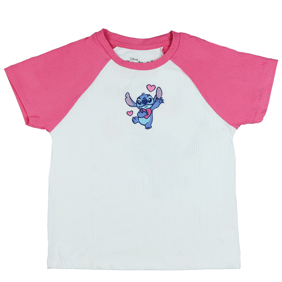 Disney Stitch T-Shirt Girls' Stretchy Ribbed Double-Sided Raglan Tee