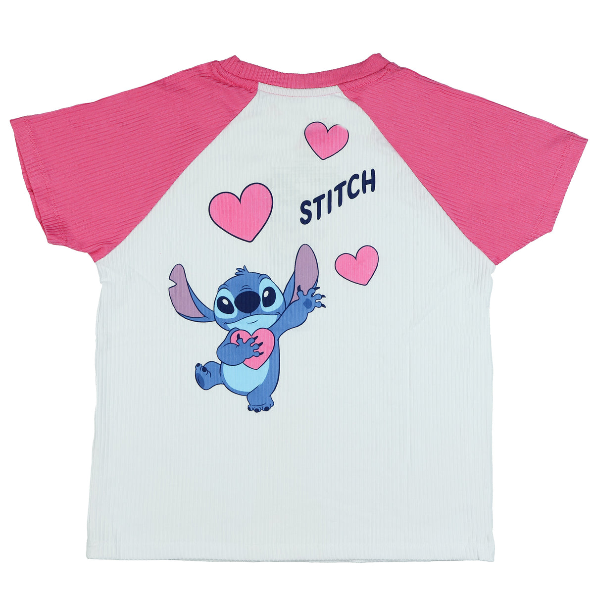 Disney Stitch T-Shirt Girls' Stretchy Ribbed Double-Sided Raglan Tee