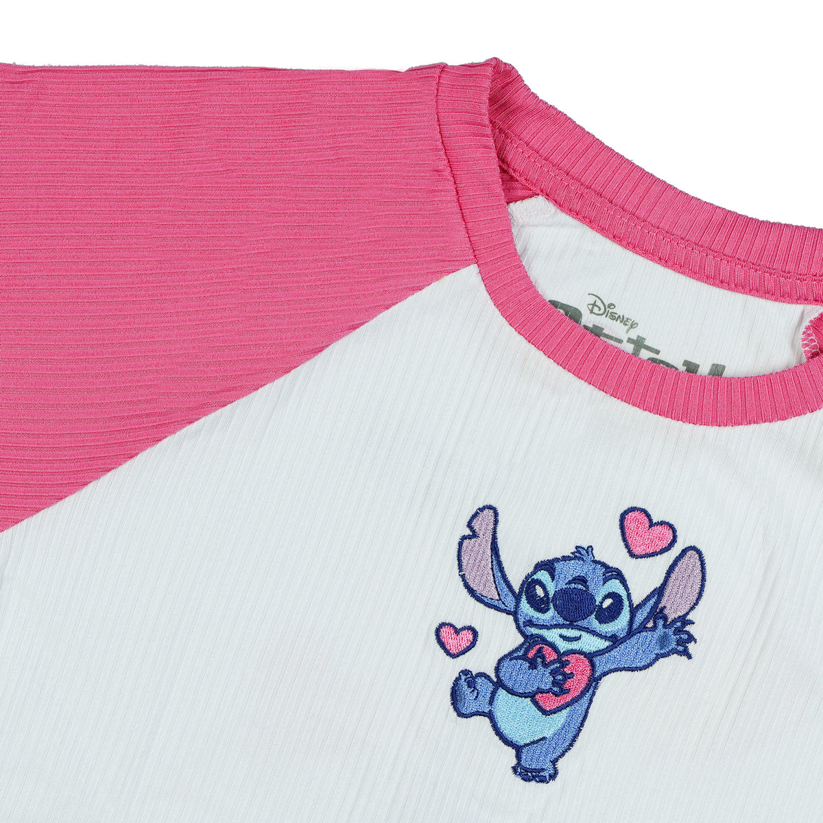 Disney Stitch T-Shirt Girls' Stretchy Ribbed Double-Sided Raglan Tee