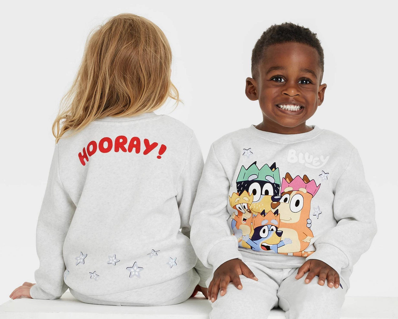 Bluey Boys' Toddler Sweatshirt Front Back Graphic Family Crowns and Hooray