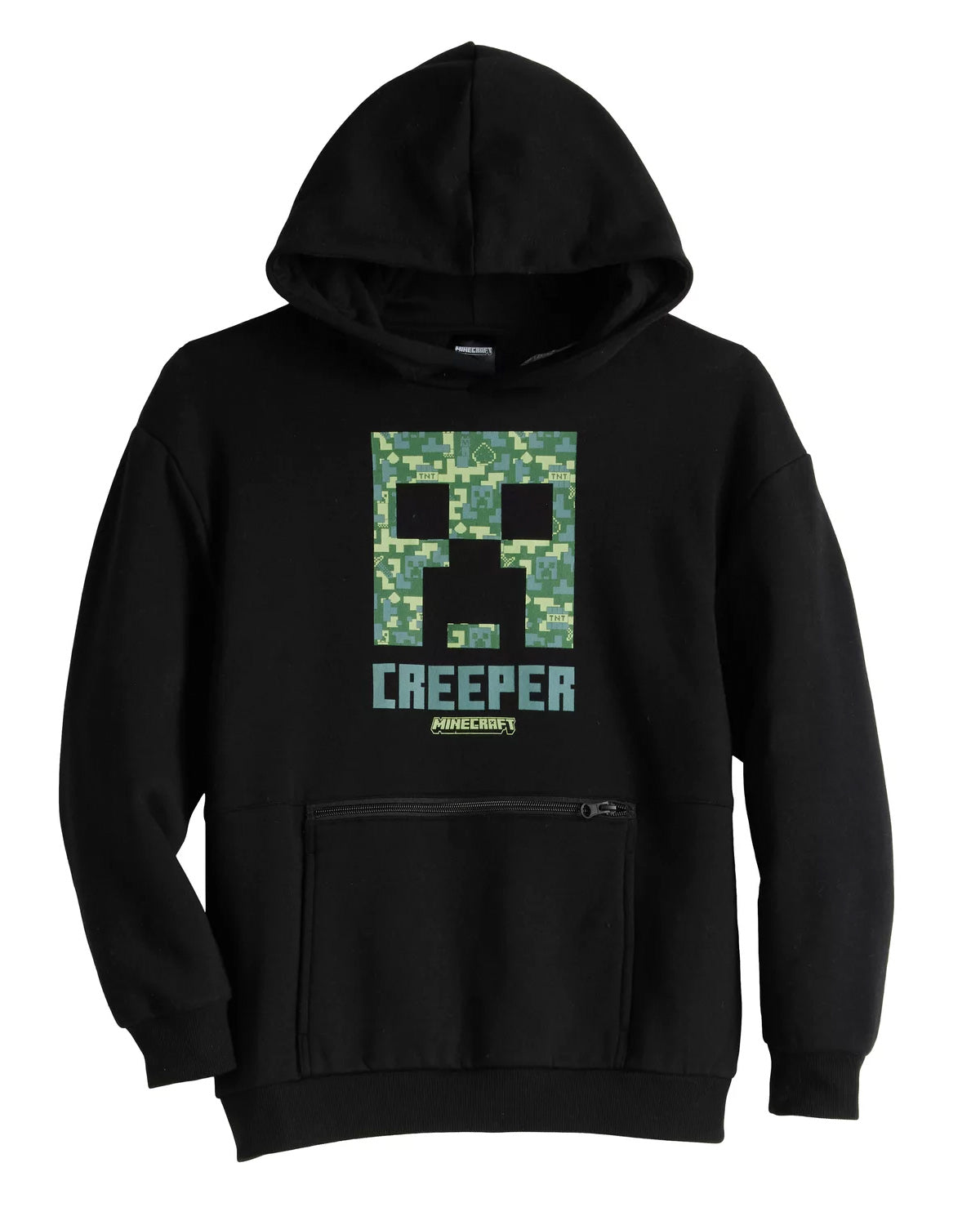 Minecraft Creeper Boys' Pullover Hoodie with Kangaroo and Zip Pocket