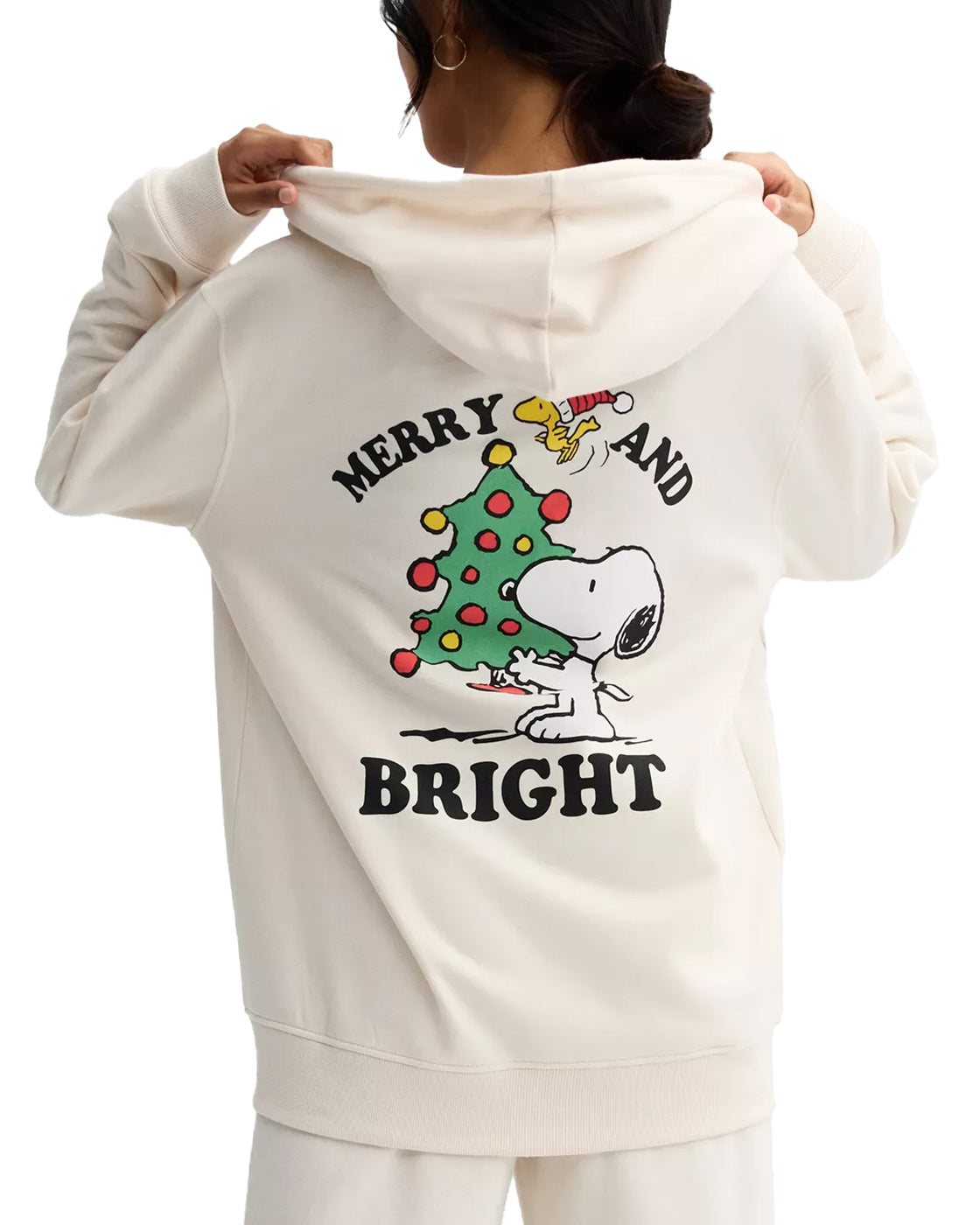 Peanuts Snoopy Woodstock Men's Hoodie Merry & Bright Front & Back Design
