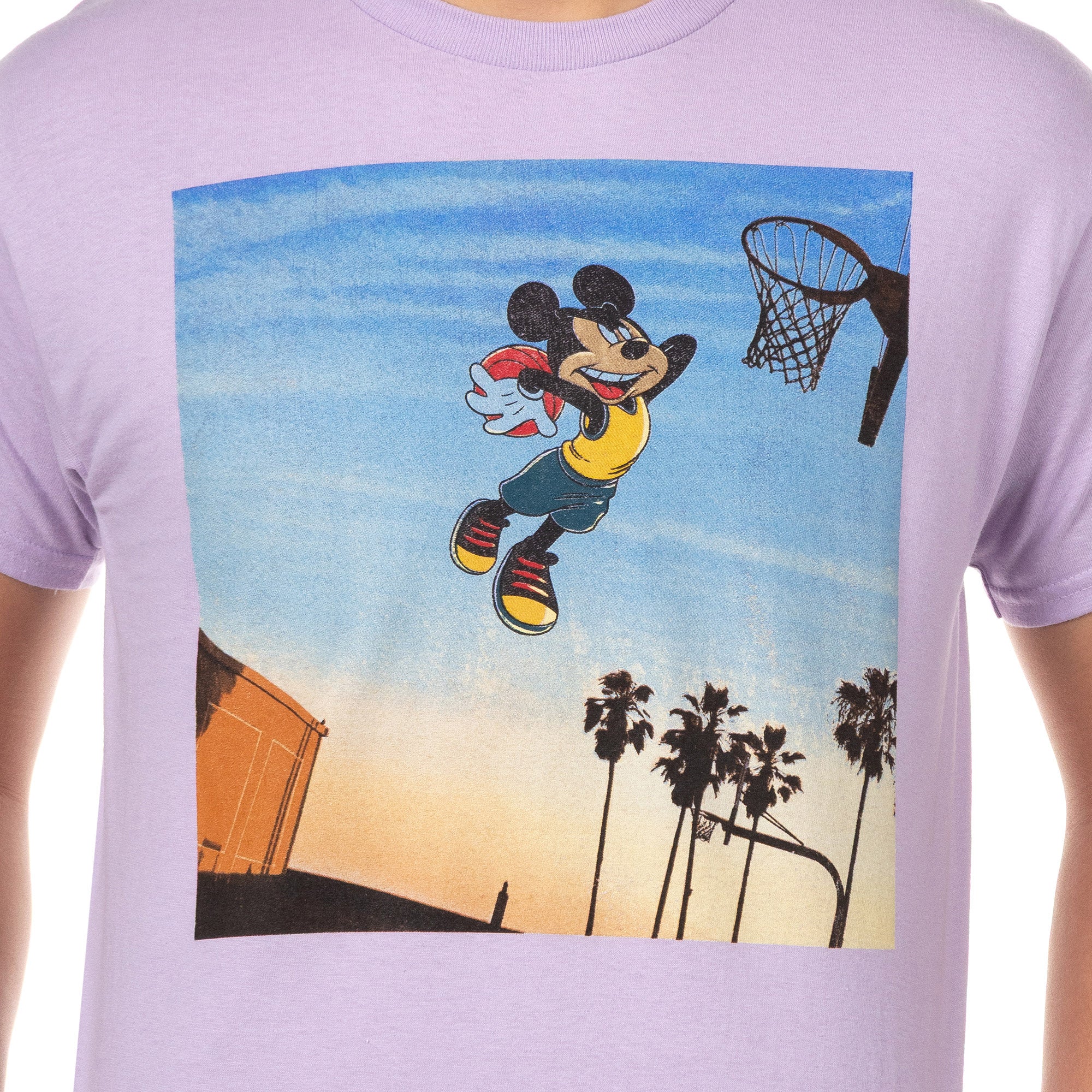 Disney Mickey Mouse T-Shirt Men's Sunset Slam Dunk Short Sleeve Tee