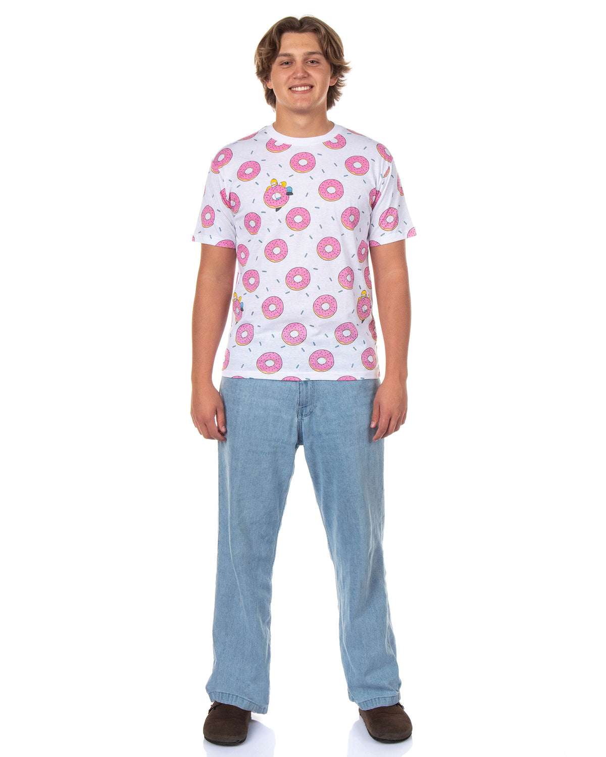 The Simpsons T-Shirt Men's Pink Doughnut Short Sleeve Top