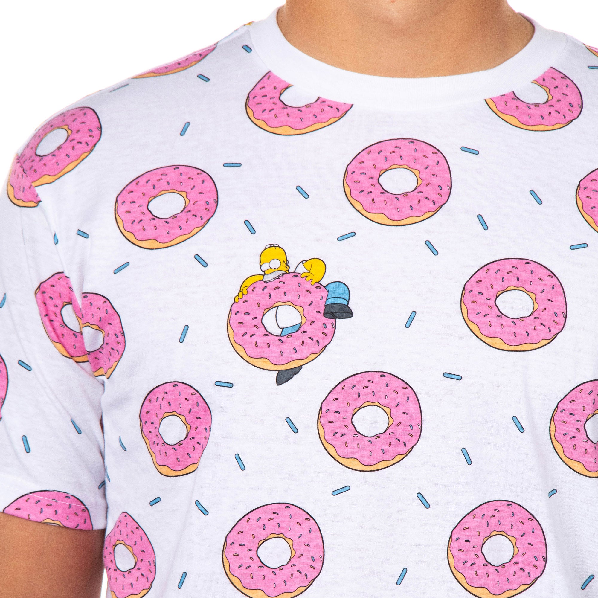 The Simpsons T-Shirt Men's Pink Doughnut Short Sleeve Top