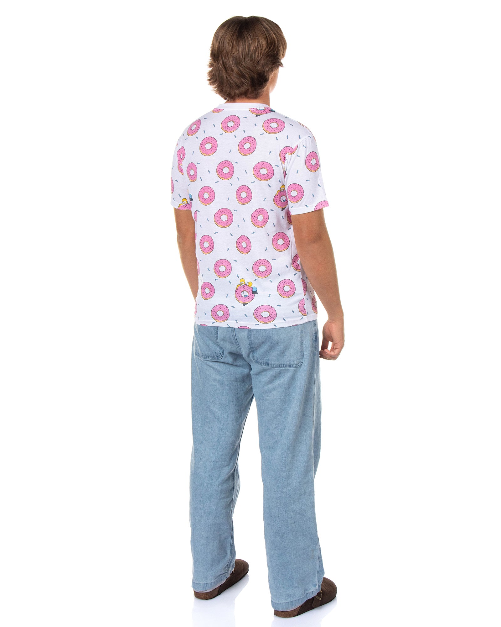 The Simpsons T-Shirt Men's Pink Doughnut Short Sleeve Top