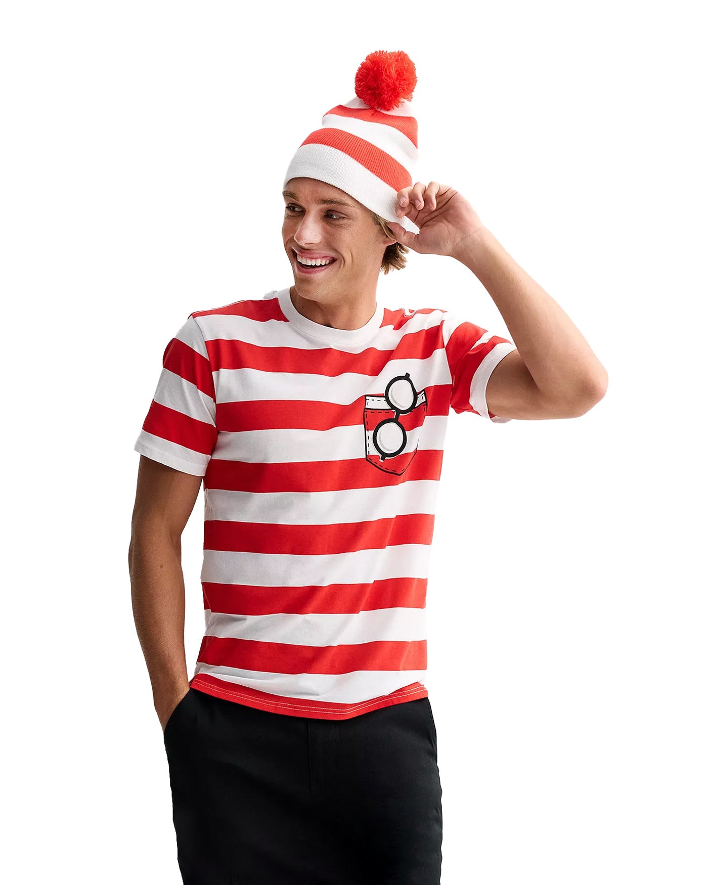 Where's Waldo T-Shirt Men's Costume Dress Up Tee and Beanie Set