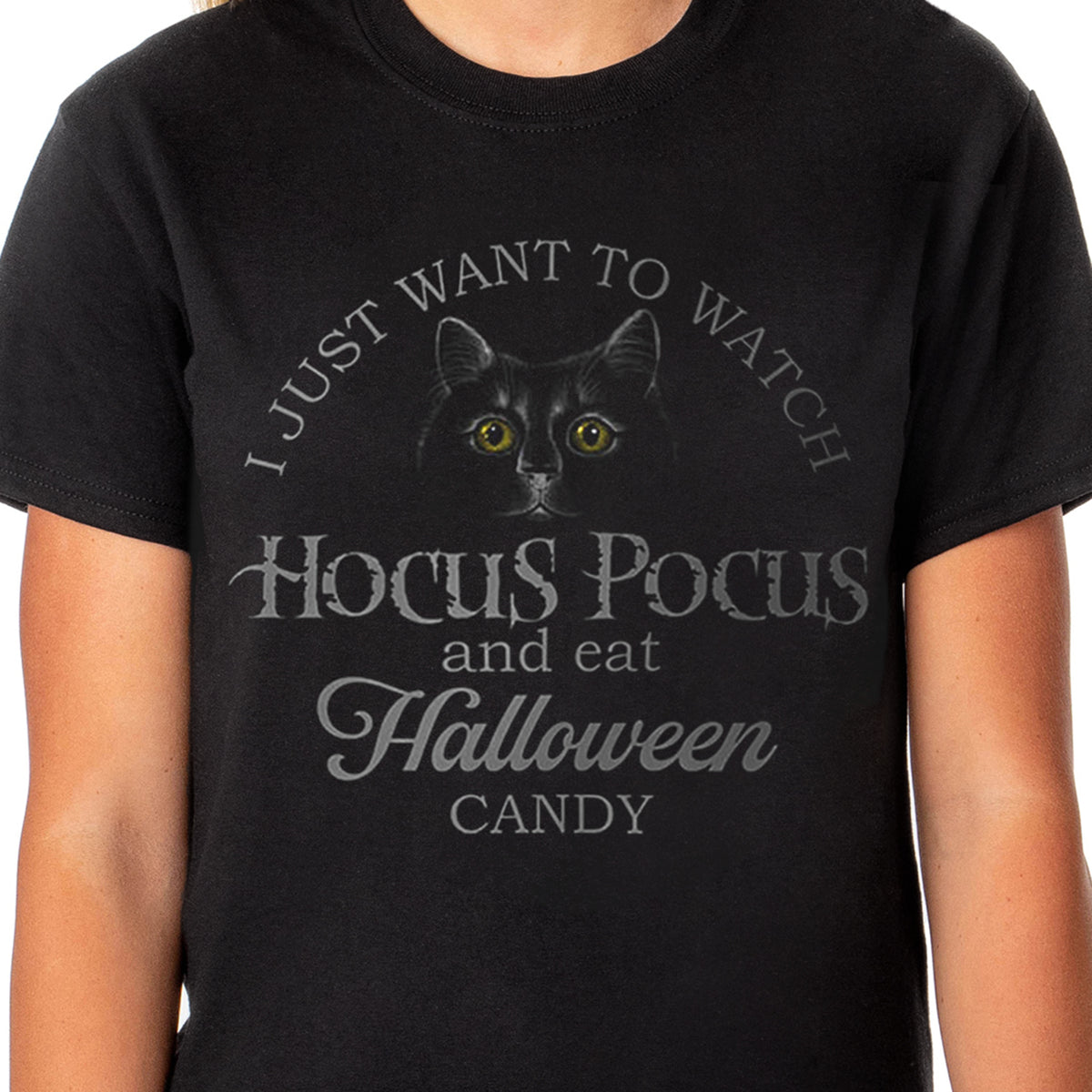 Hocus Pocus Shirt Women's Binx Halloween Candy Short Sleeve Top