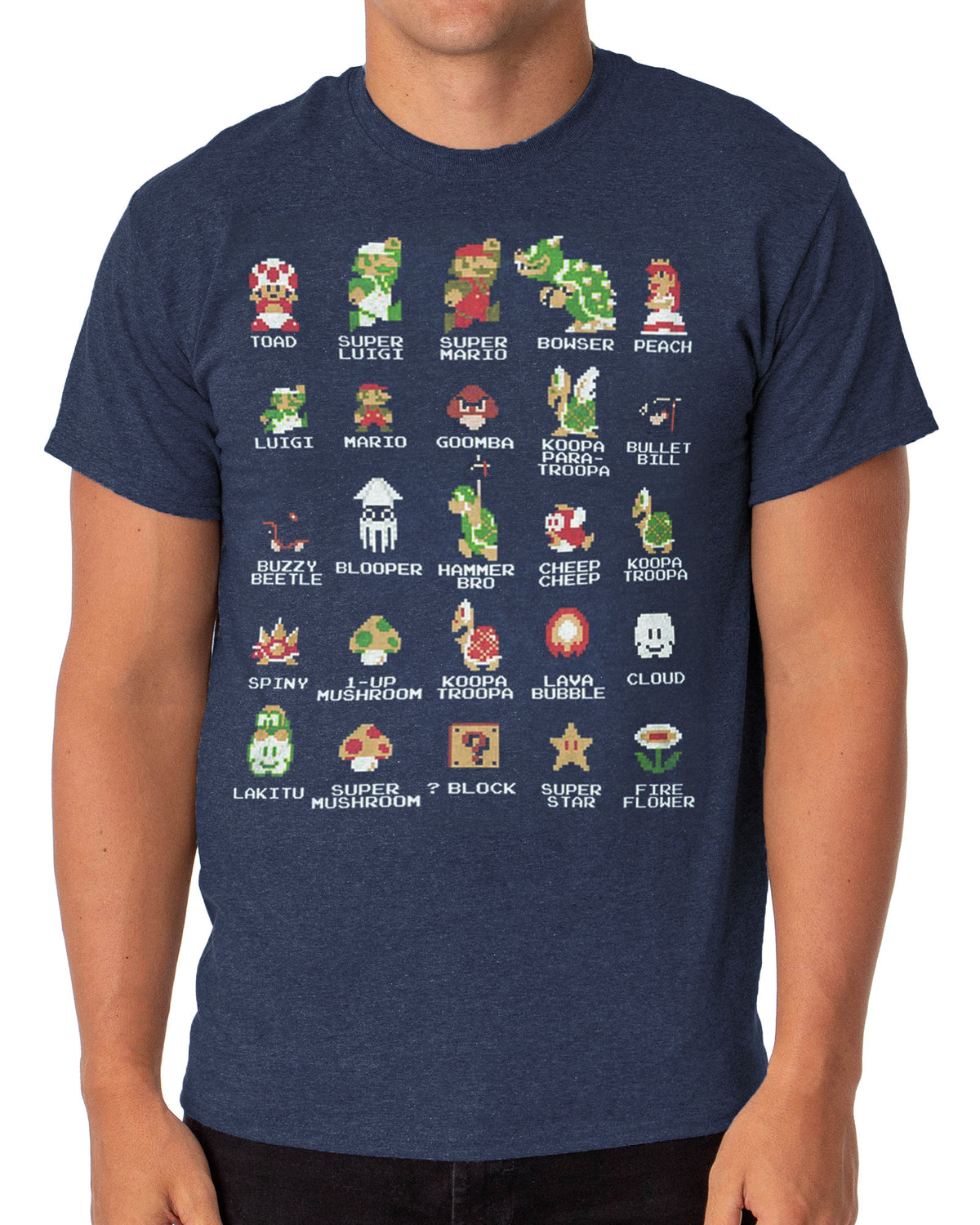 Super Mario T-Shirt Men's Character Grid Short Sleeve Graphic Top