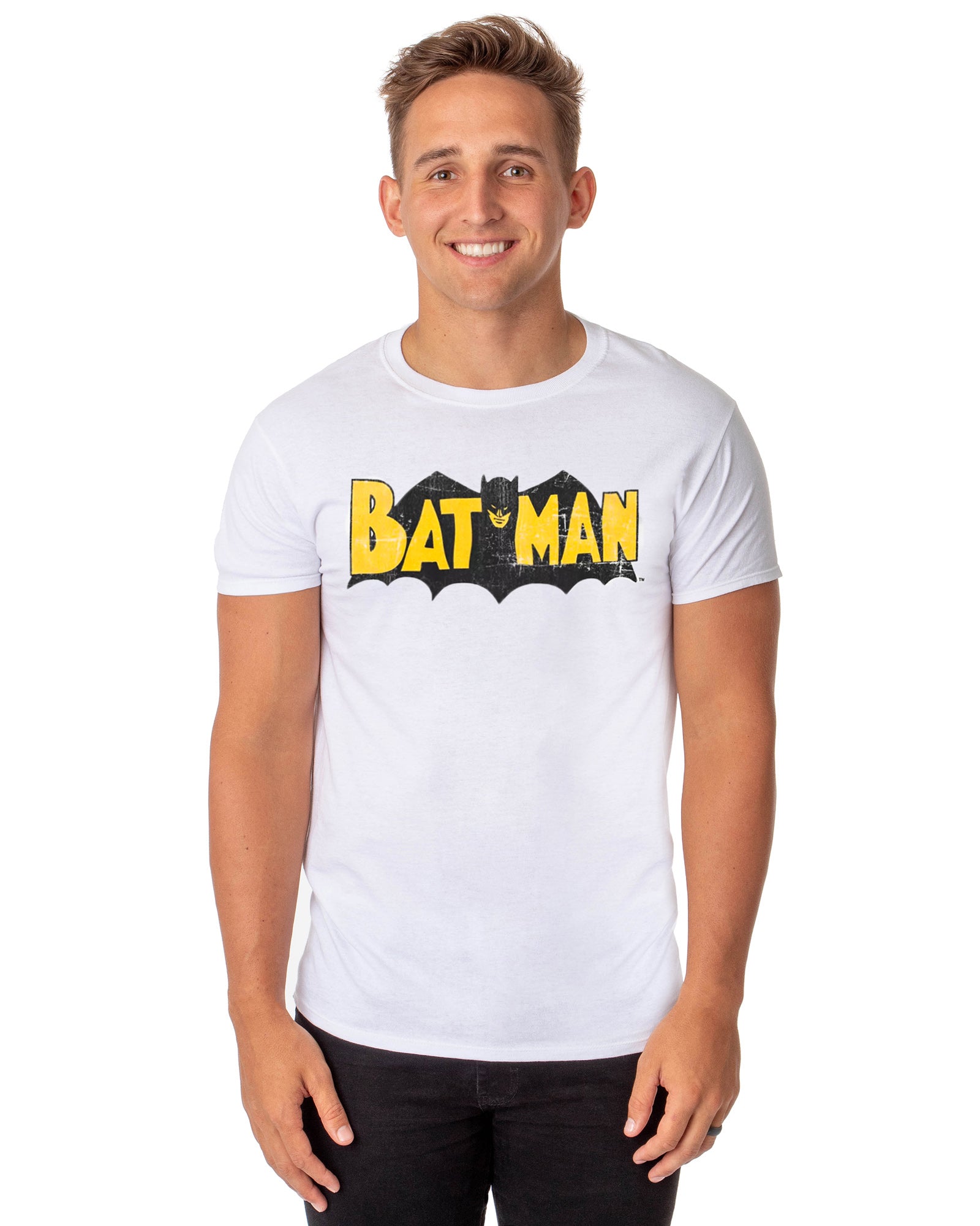 DC Comics Batman T-Shirt Men's Distressed Throwback Logo Graphic Tee