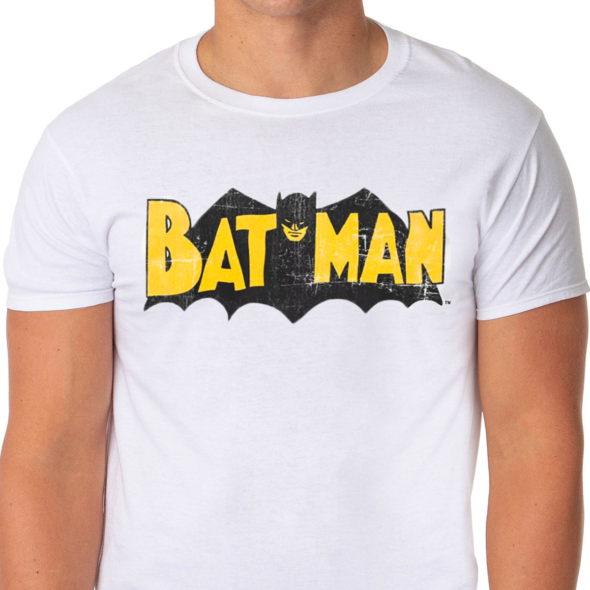 DC Comics Batman T-Shirt Men's Distressed Throwback Logo Graphic Tee