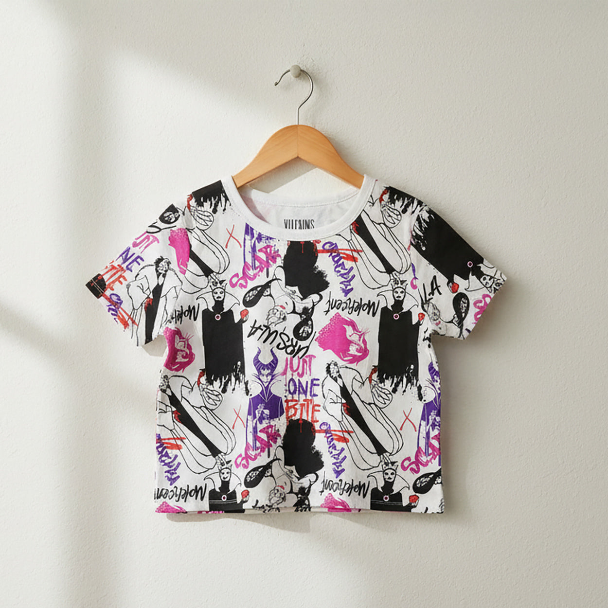 Disney Villains T-Shirt Women's Just One Bite Cropped Slim Fit Junior's Tee