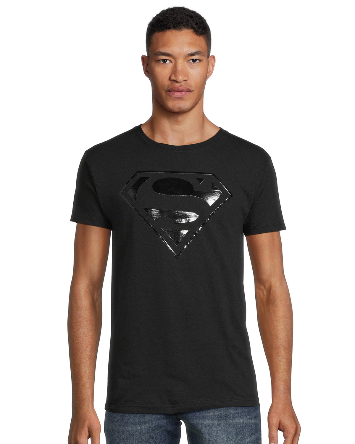 DC Comics Superman T-Shirt Men's Black Raised Logo Short Sleeve Top