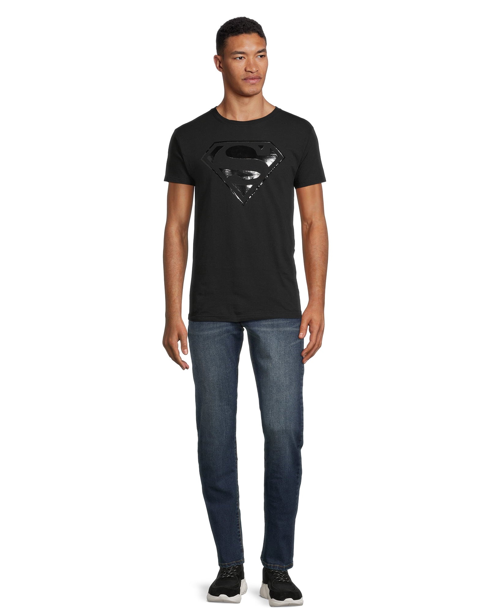 DC Comics Superman T-Shirt Men's Black Raised Logo Short Sleeve Top