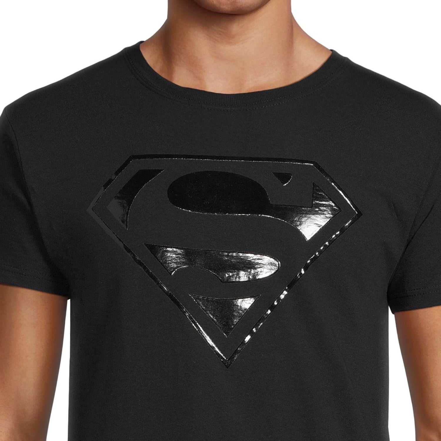 DC Comics Superman T-Shirt Men's Black Raised Logo Short Sleeve Top