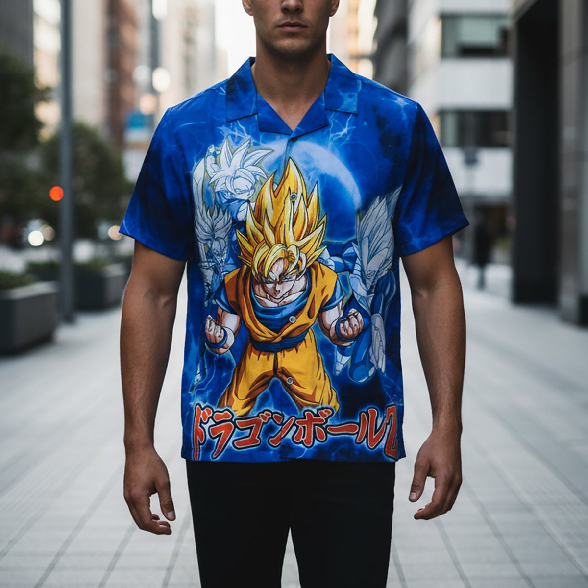 Dragon Ball Z T-Shirt Men's Power Up Goku Button Up Short Sleeve Top