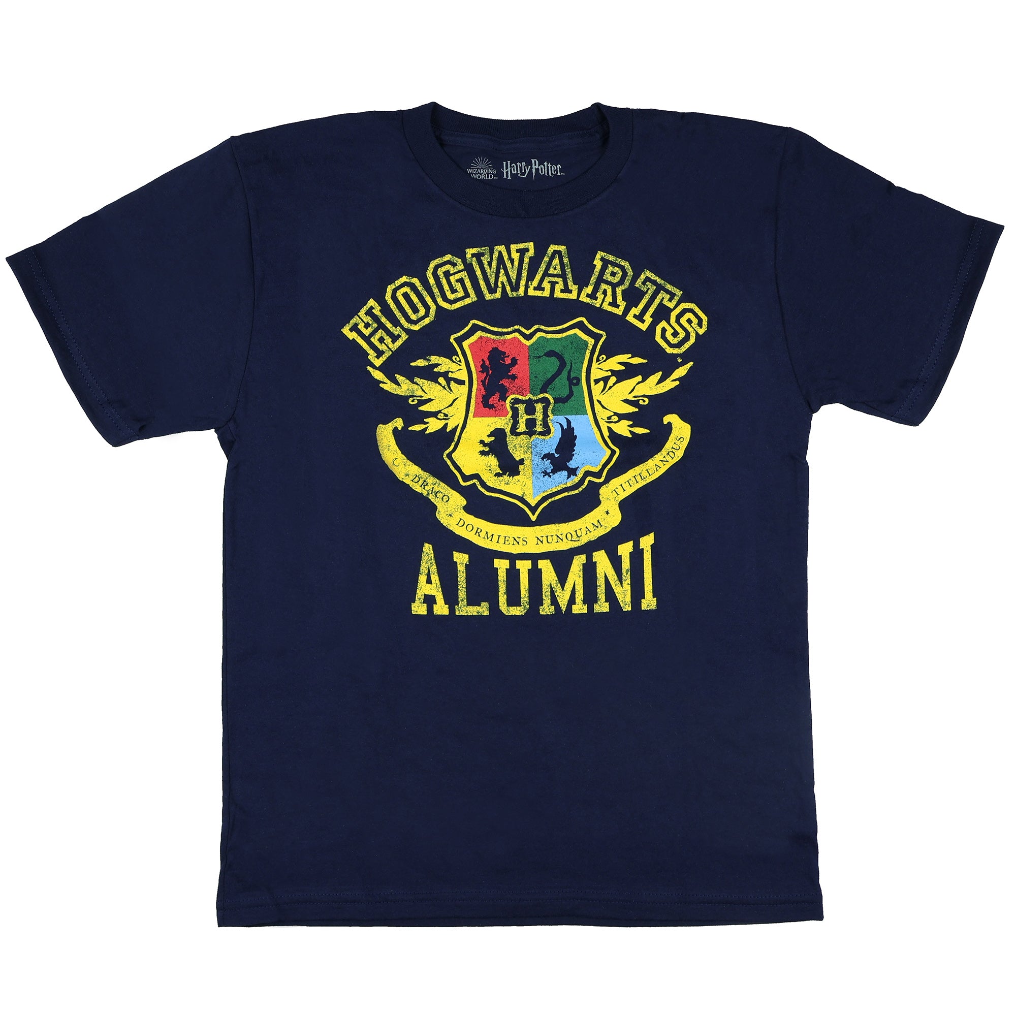 Harry Potter T-Shirt Women's Juniors Hogwarts Alumni Crest Distressed Design Tee