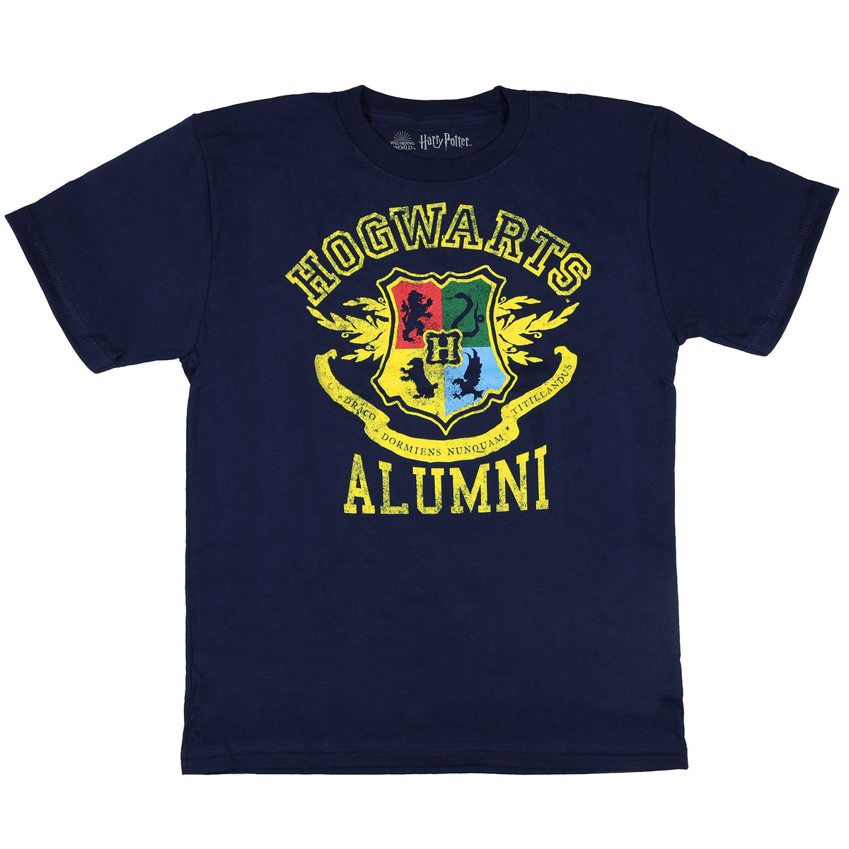 Harry Potter T-Shirt Women's Juniors Hogwarts Alumni Crest Distressed Design Tee