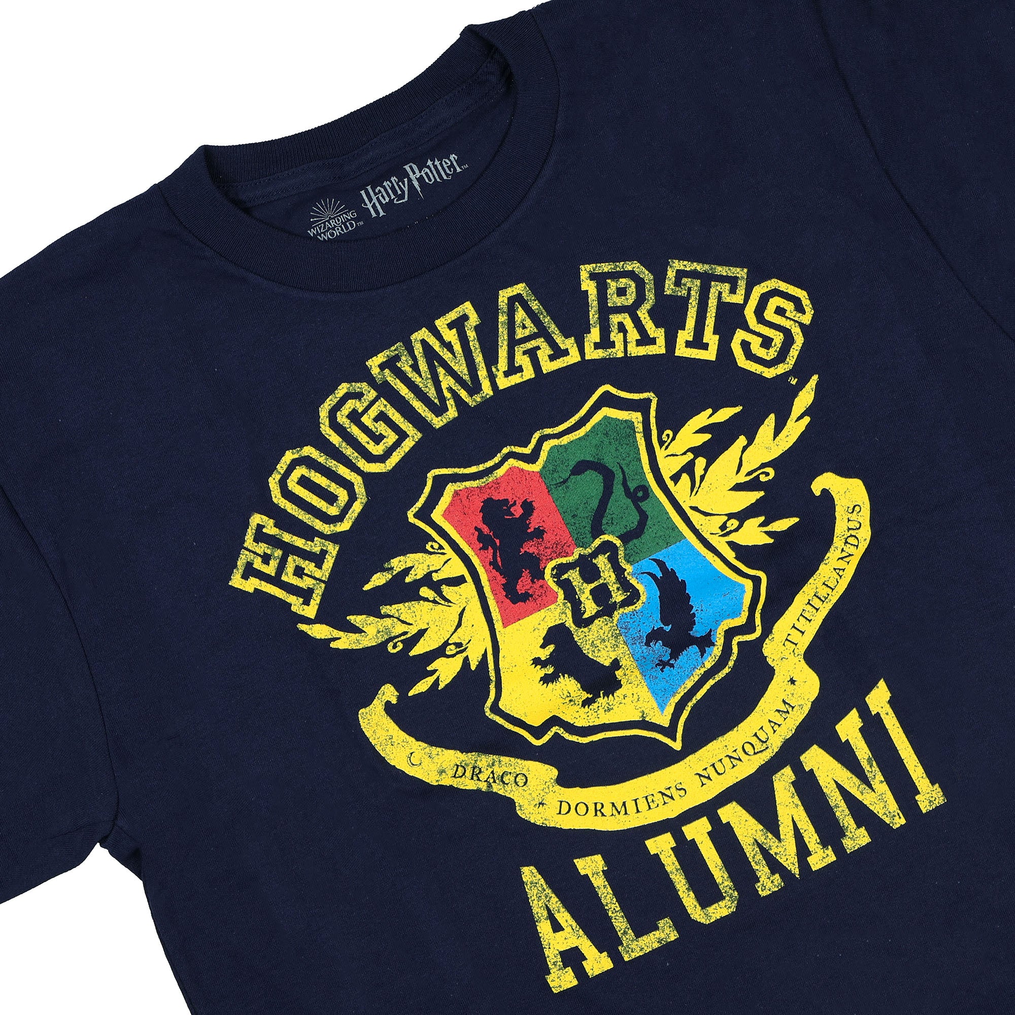 Harry Potter T-Shirt Women's Juniors Hogwarts Alumni Crest Distressed Design Tee