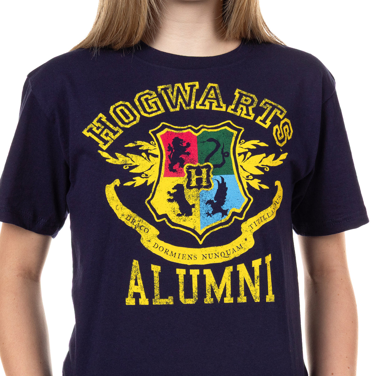 Harry Potter T-Shirt Women's Juniors Hogwarts Alumni Crest Distressed Design Tee