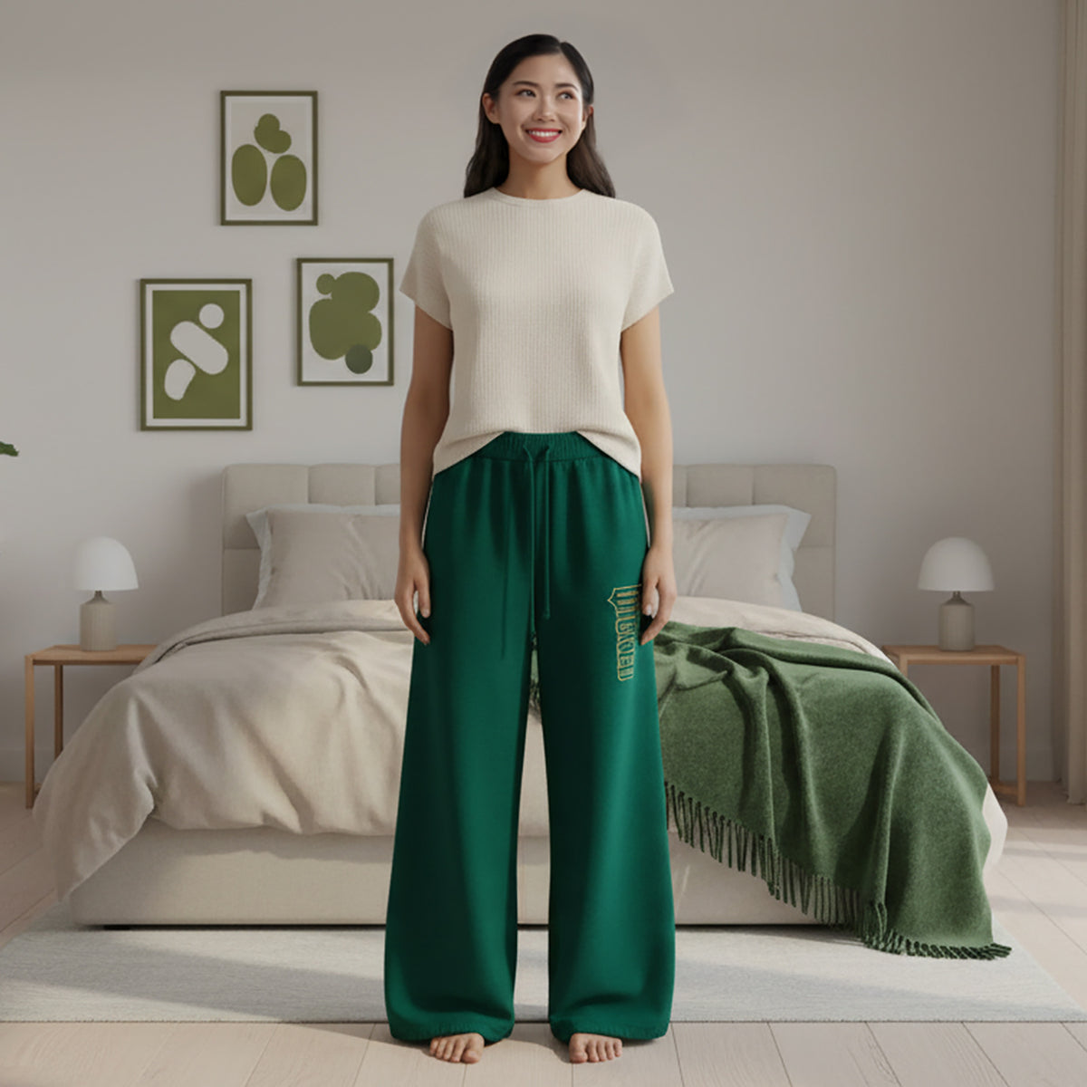 Wicked Pajamas Women's Gold Sweater Ribbed Wide Leg Lounge Pants