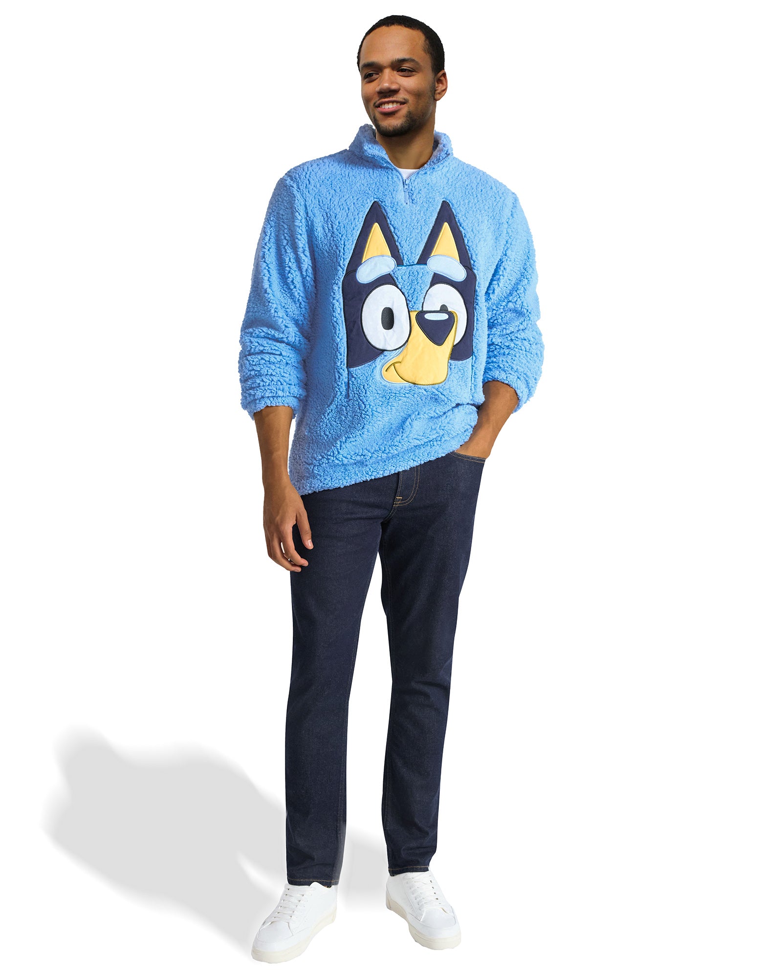 Bluey Sweatshirt Men's Half Zip Up Big Face Costume Fleece Pullover