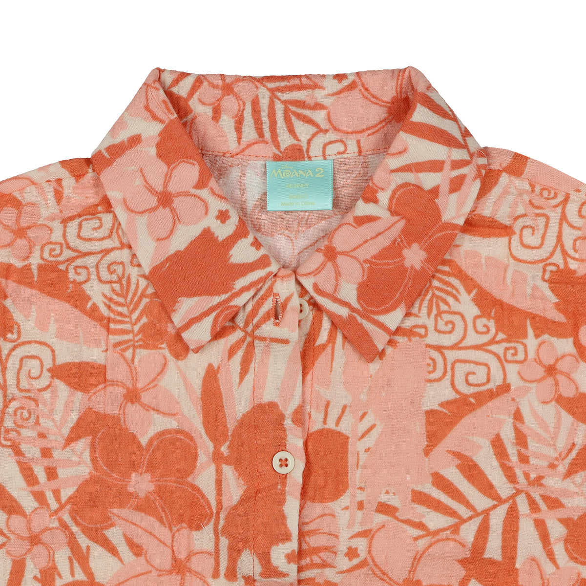 Disney Moana 2 Collared Button-Up Boys' T-Shirt with Pink Floral Design