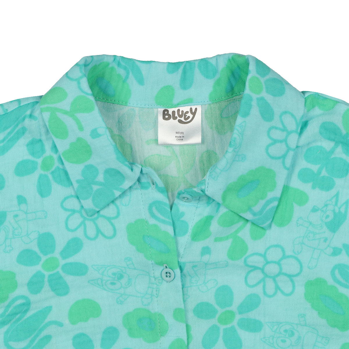 Mad Engine Bluey Boys' Button-Up Collared T-Shirt Floral Short Sleeve