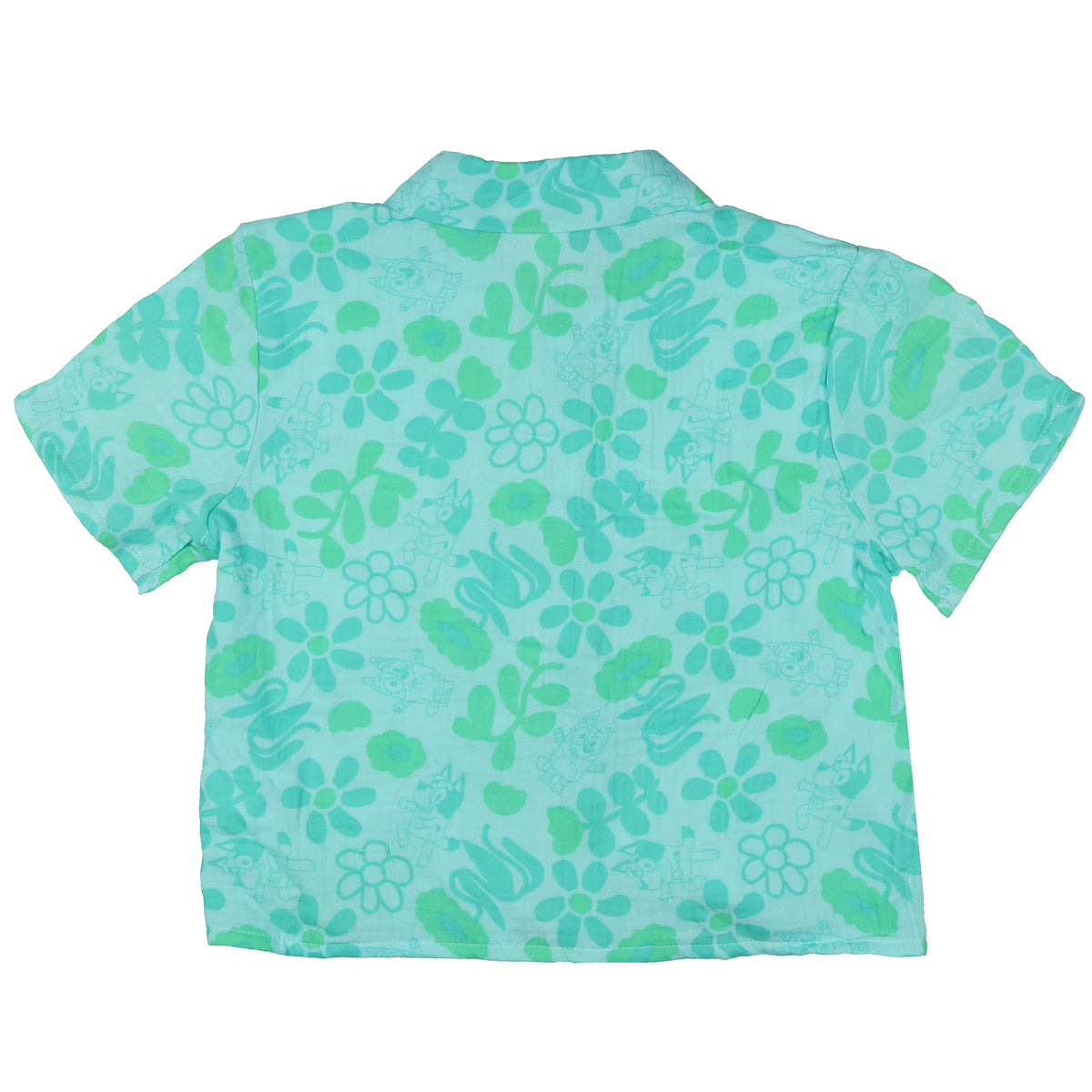 Mad Engine Bluey Boys' Button-Up Collared T-Shirt Floral Short Sleeve