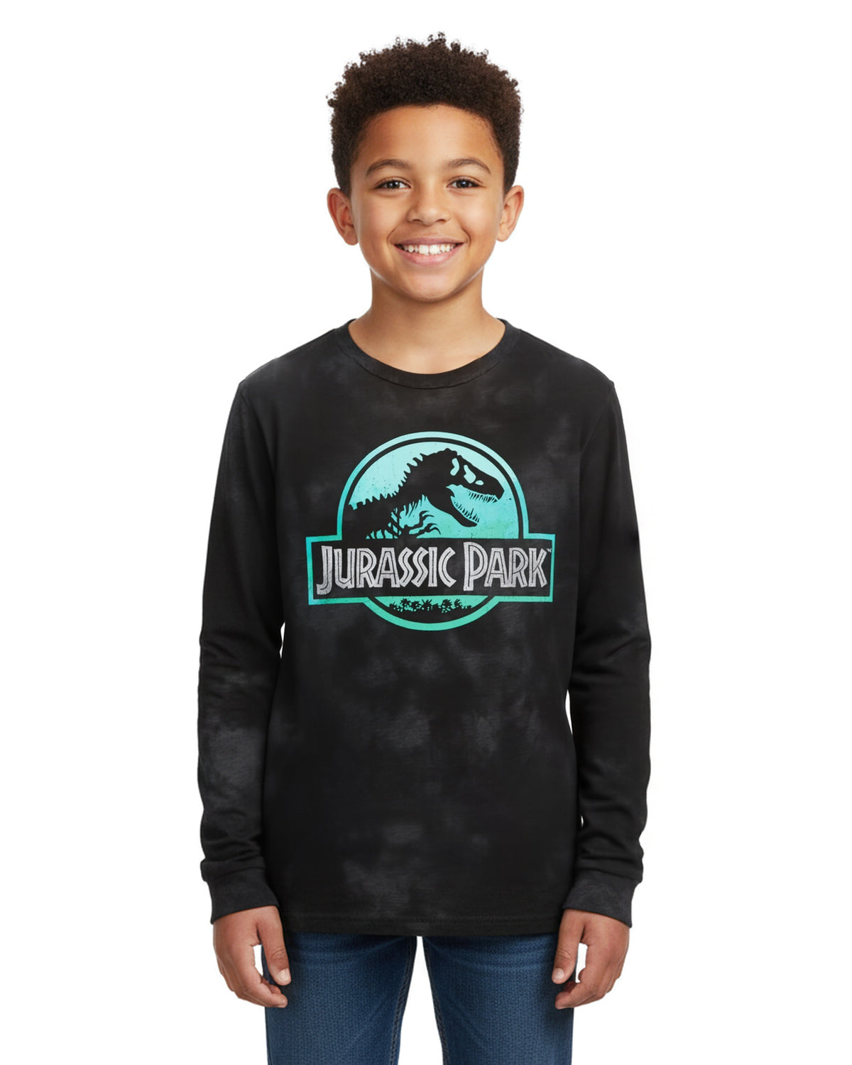 Jurassic Park T-Shirt Boys' Acid Washed Logo Design Long Sleeve Tee