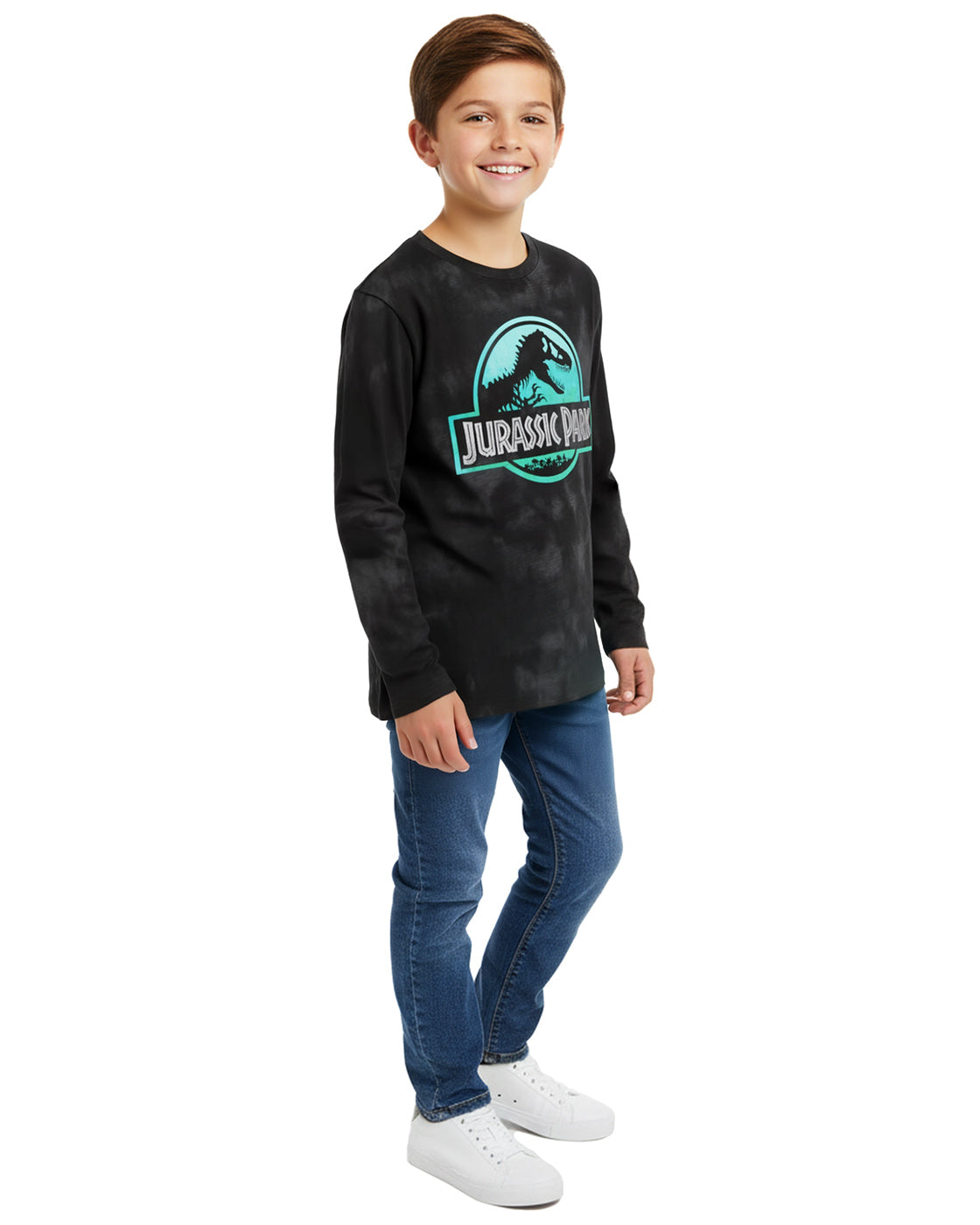 Jurassic Park T-Shirt Boys' Acid Washed Logo Design Long Sleeve Tee