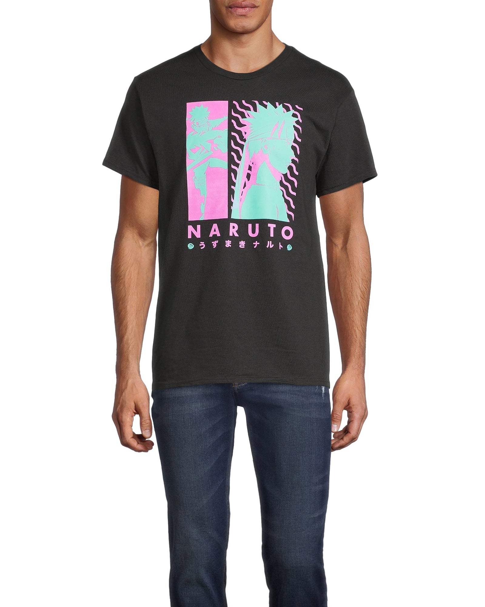 Naruto Uzumaki T-Shirt Men's Neon Fight Pose Short Sleeve Graphic Top