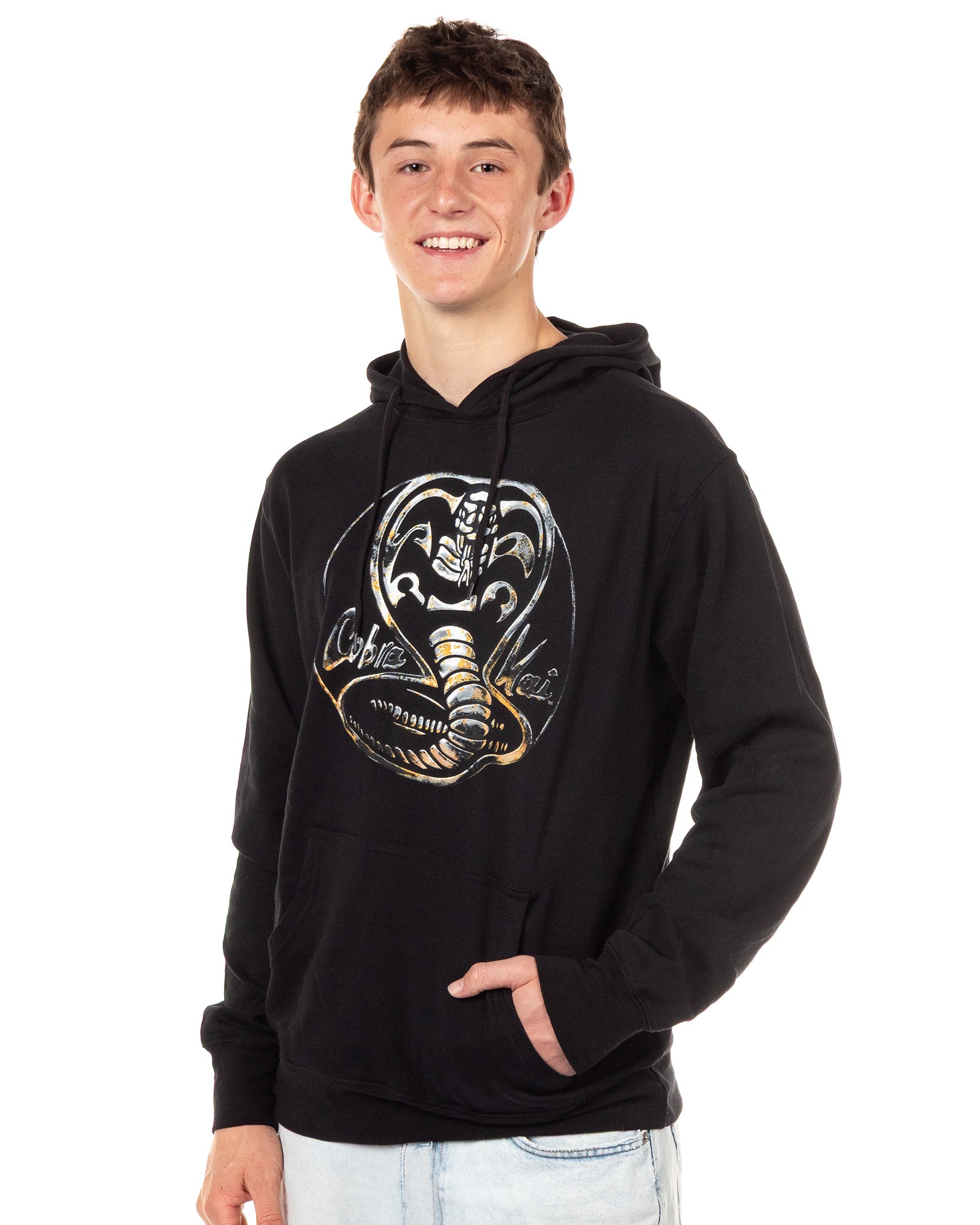 Karate Kid Cobra Kai Hoodie Men's Metal Snake Logo Long Sleeve Pullover