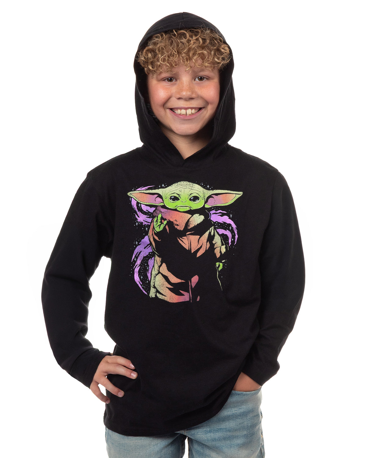 Disney Star Wars Boy's The Mandalorian Shirt Grogu Long Sleeve Hooded Tee